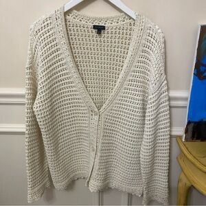 Talbots Cream Open-Knit Cardigan Crochet Size Medium EUC